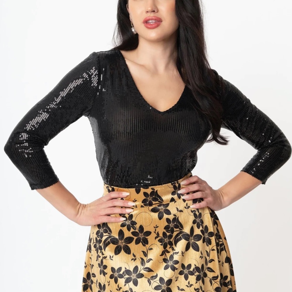 Unique Vintage Black Sequin Marianne Top